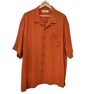 Tommy Bahama Silk Button Shirt‎ Size XXL Orange Vacation Travel Beachy